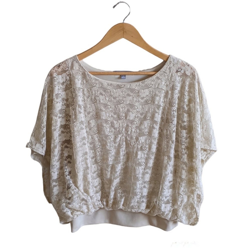 NY Collection Ladies' Lace Boho Sleeveless Blouse Beige S